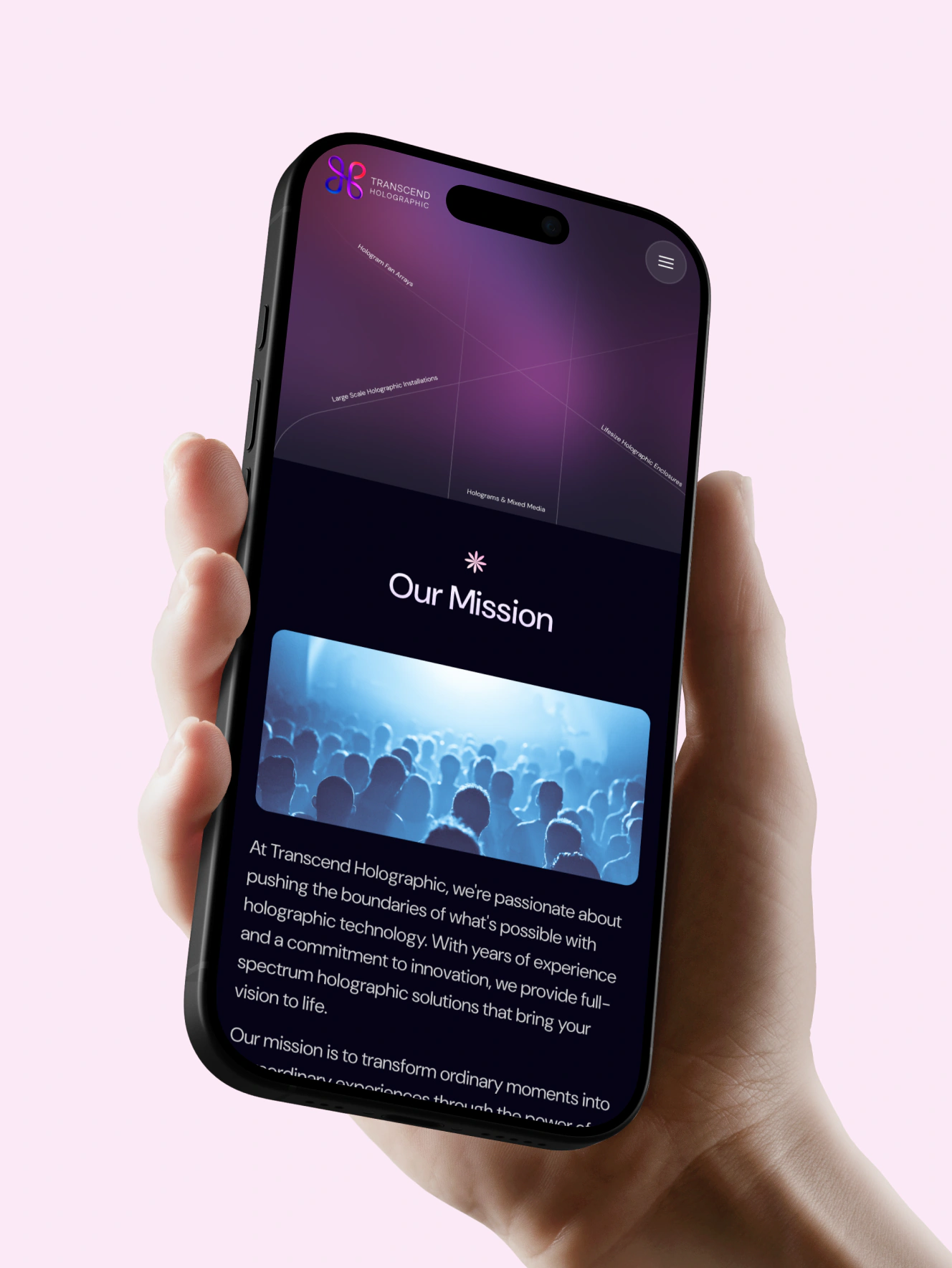 Transcend mobile website shown on a phone