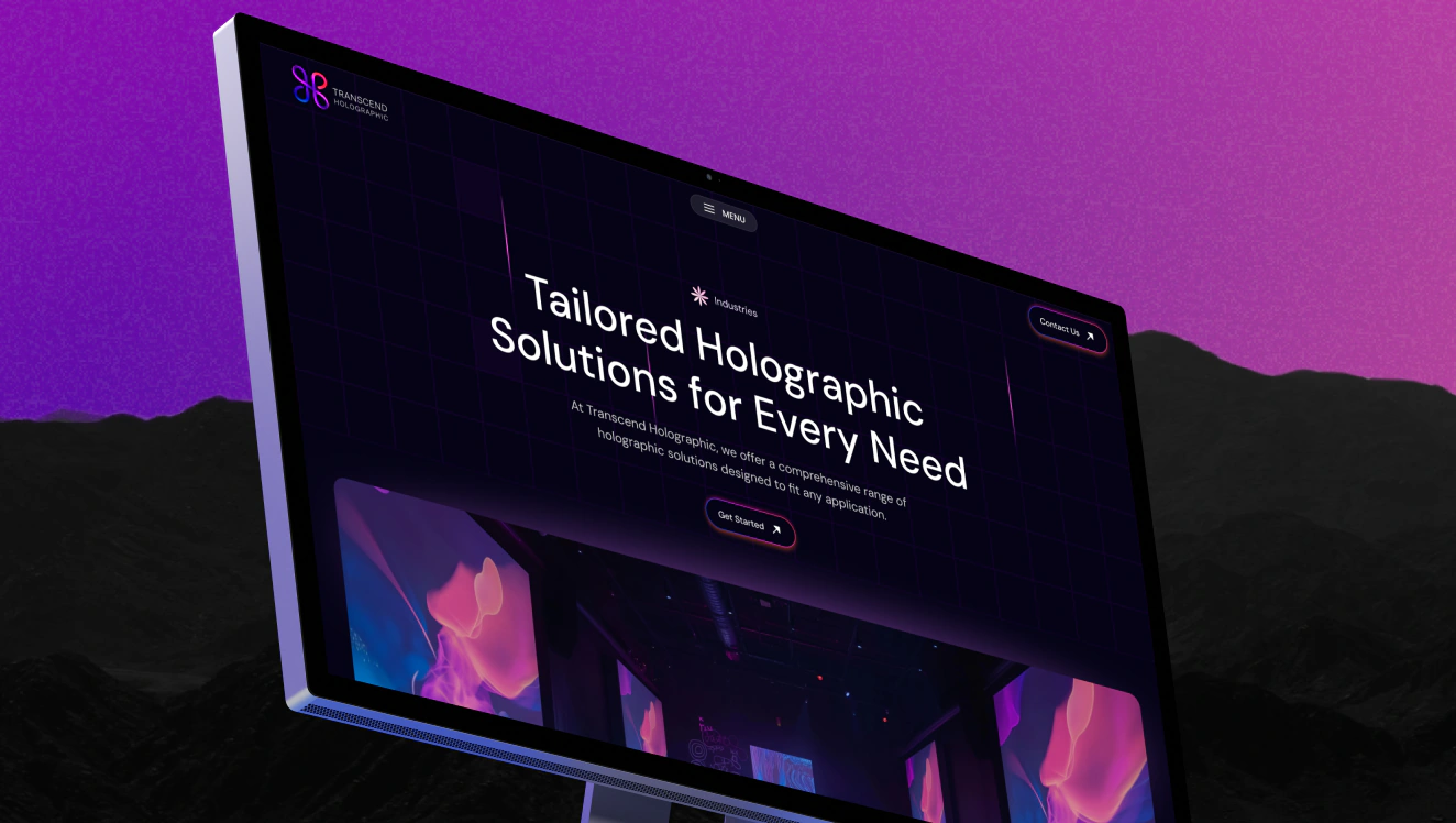 Transcend holographic website displayed on a monitor